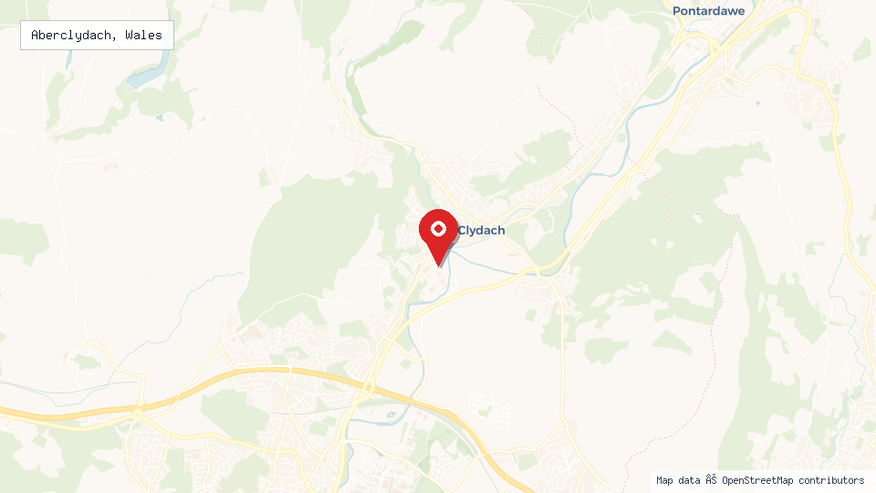 Street map of Aberclydach, Wales with location pin