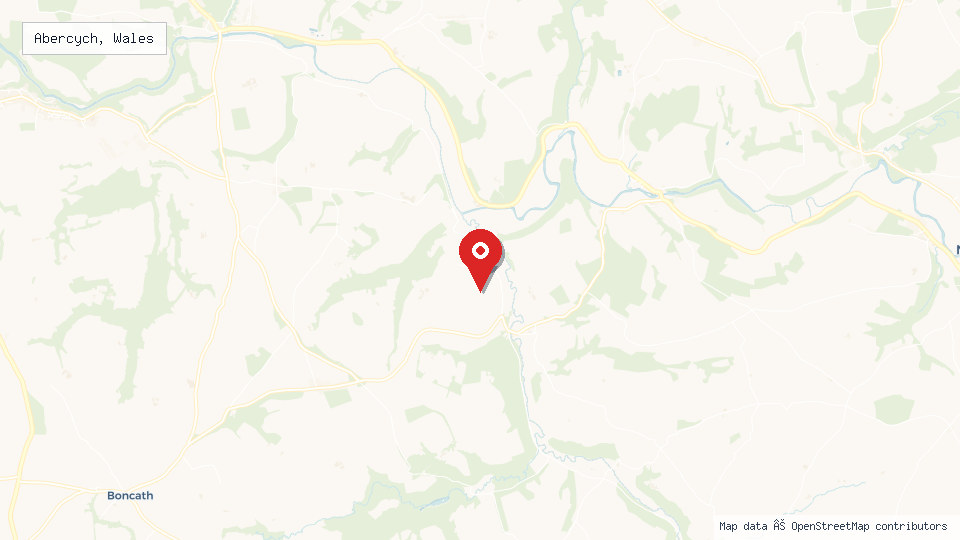 Street map of Abercych, Wales with location pin