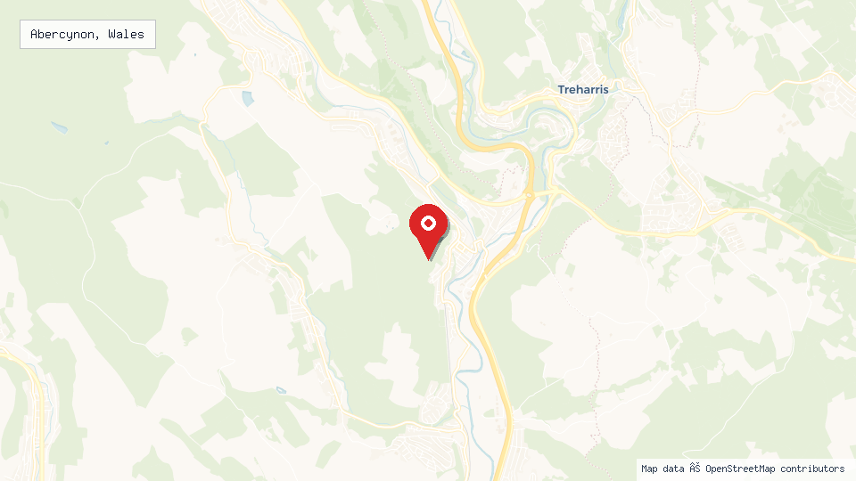 Street map of Abercynon, Wales with location pin