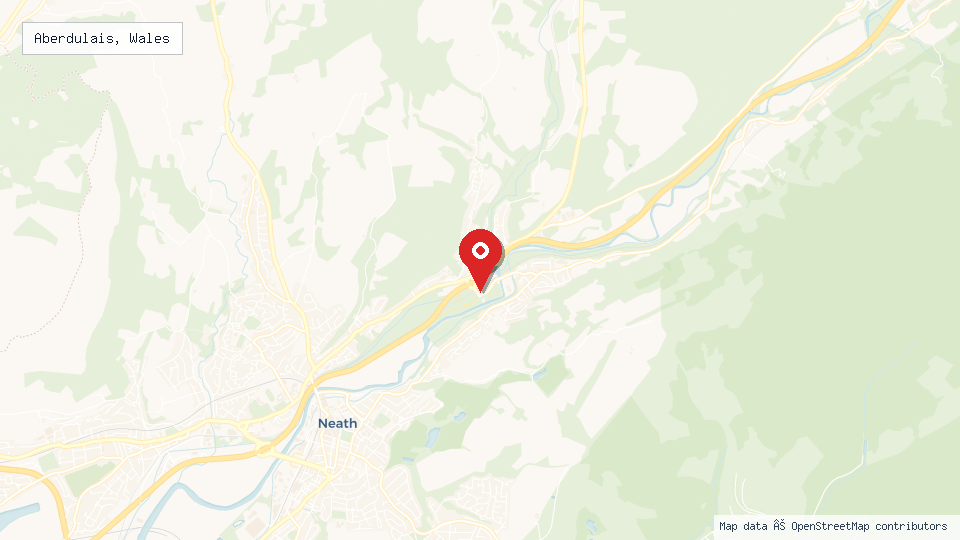 Street map of Aberdulais, Wales with location pin