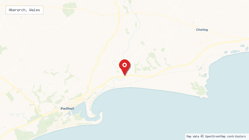 Street map of Abererch, Wales with location pin
