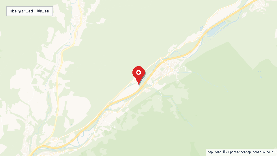 Street map of Abergarwed, Wales with location pin