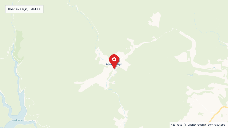 Street map of Abergwesyn, Wales with location pin