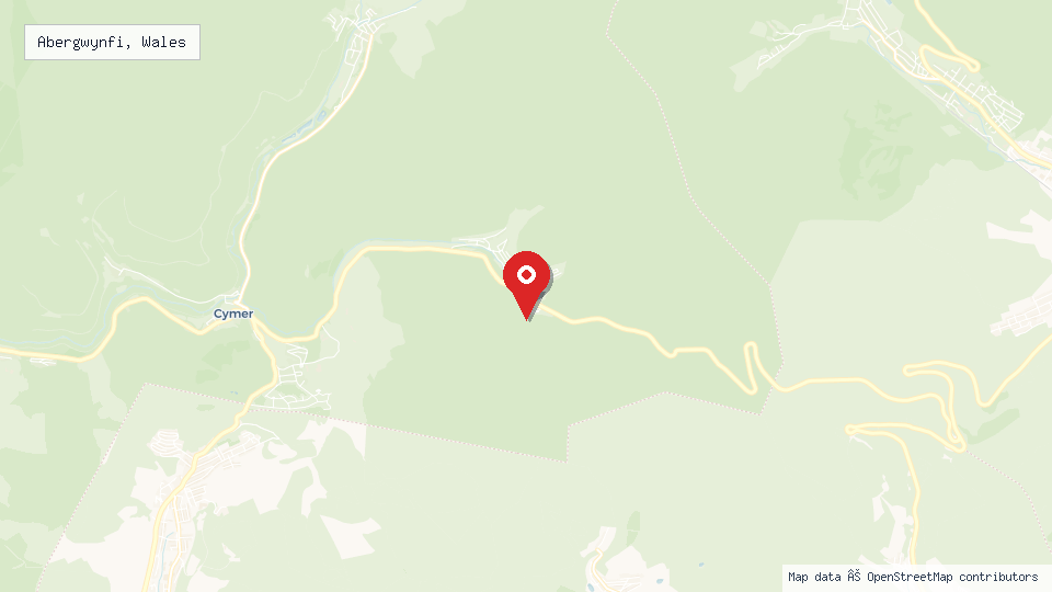 Street map of Abergwynfi, Wales with location pin