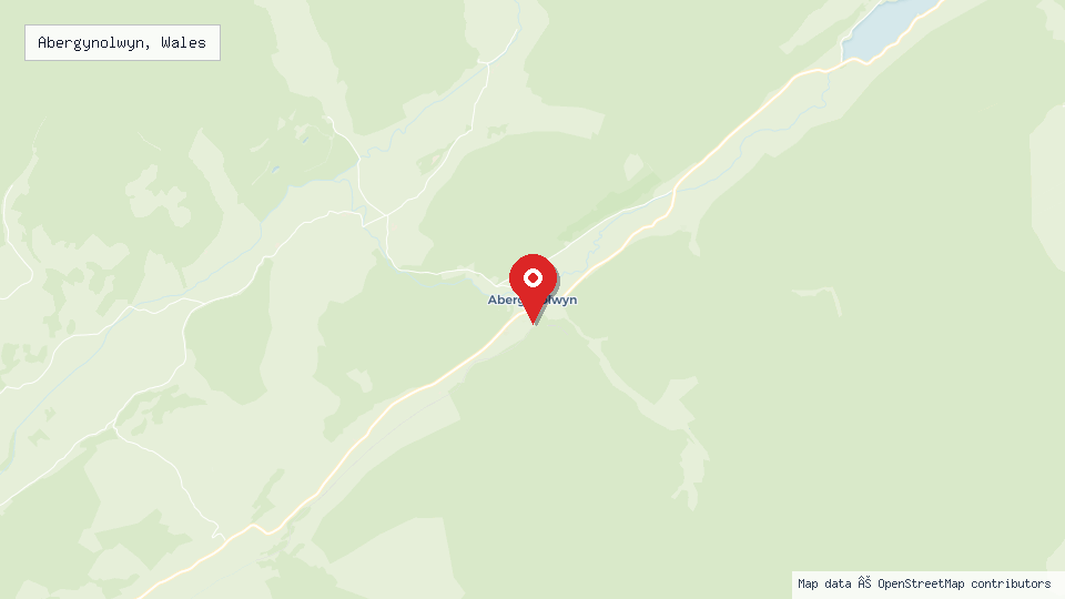 Street map of Abergynolwyn, Wales with location pin
