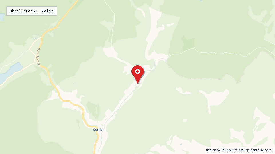 Street map of Aberllefenni, Wales with location pin