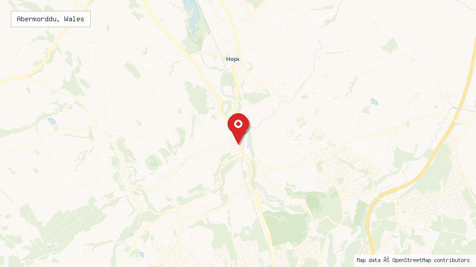 Street map of Abermorddu, Wales with location pin