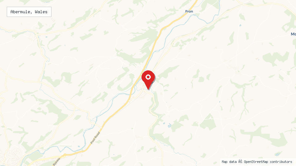 Street map of Abermule, Wales with location pin