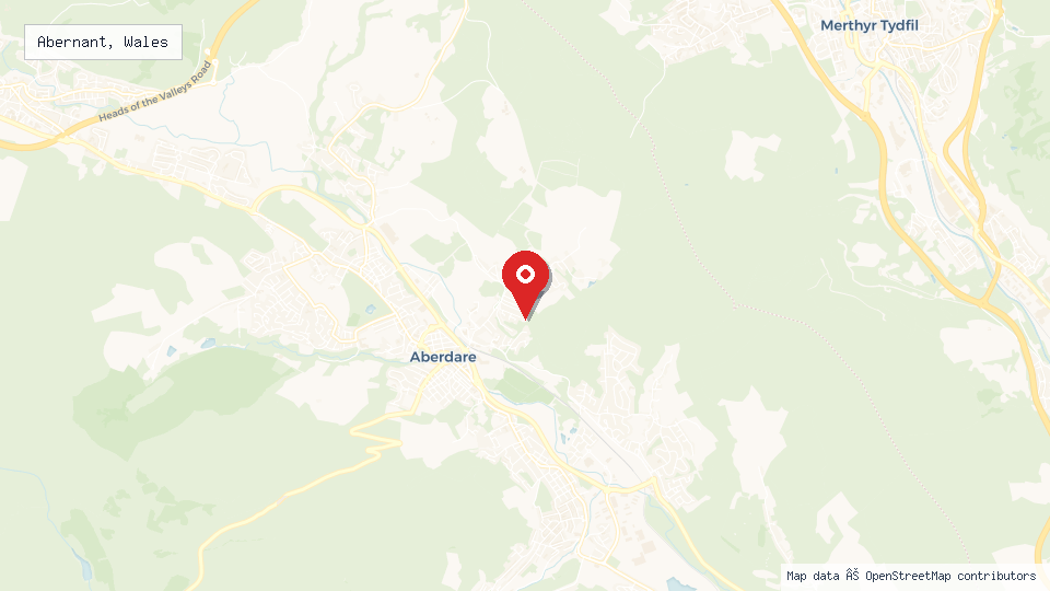 Street map of Abernant, Wales with location pin