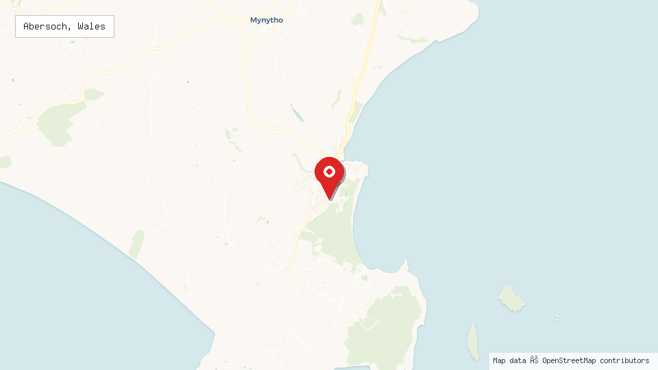 Street map of Abersoch, Wales with location pin