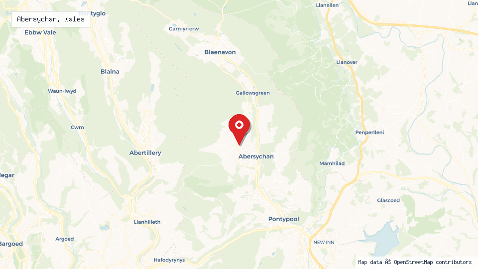 Street map of Abersychan, Wales with location pin