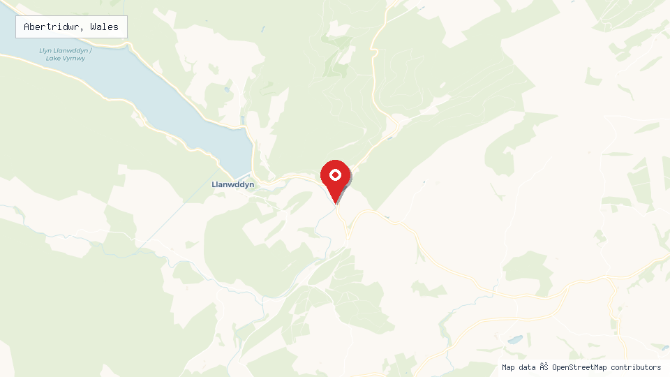 Street map of Abertridwr, Wales with location pin