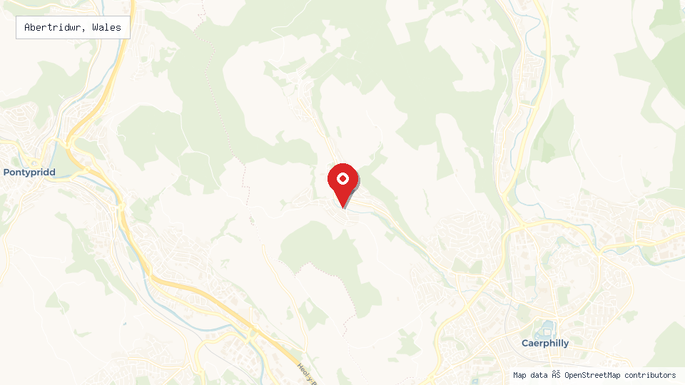 Street map of Abertridwr, Wales with location pin