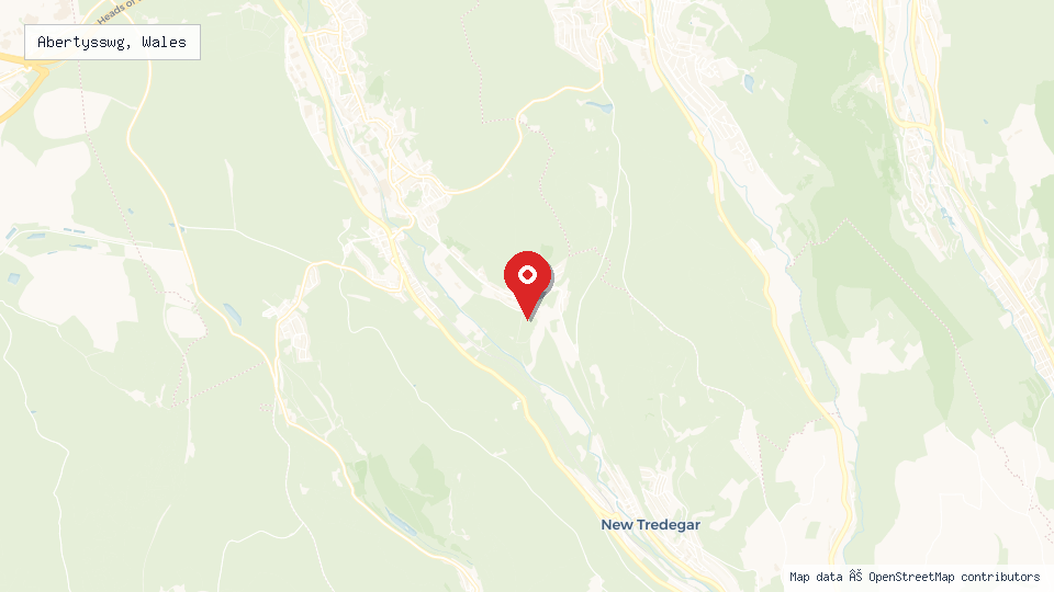 Street map of Abertysswg, Wales with location pin