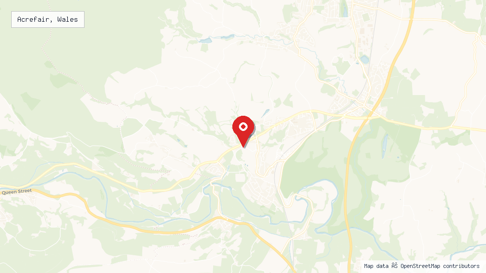 Street map of Acrefair, Wales with location pin