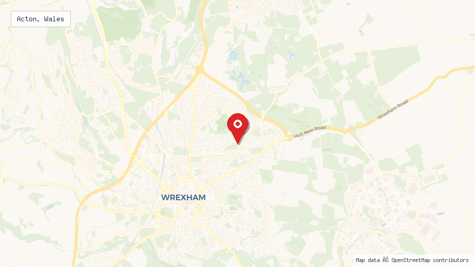 Street map of Acton, Wales with location pin