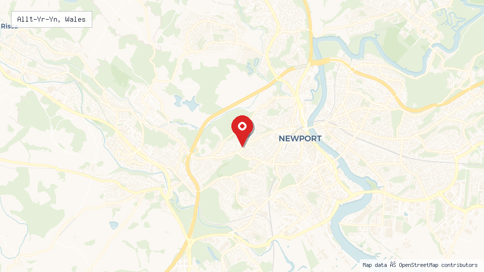 Street map of Allt-Yr-Yn, Wales with location pin