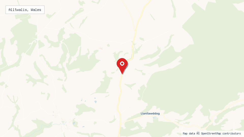 Street map of Alltwalis, Wales with location pin