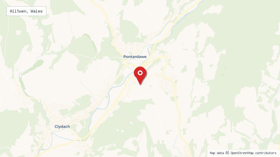 Street map of Alltwen, Wales with location pin
