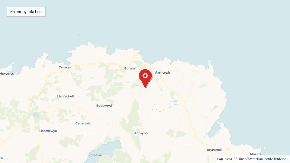 Street map of Amlwch, Wales with location pin