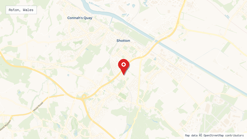 Street map of Aston, Wales with location pin