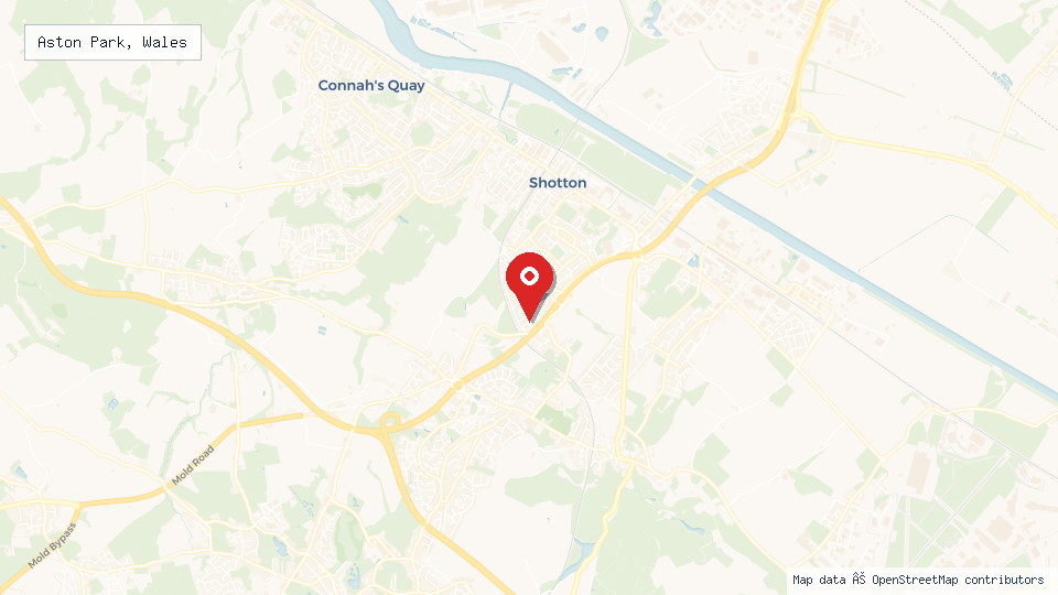 Street map of Aston Park, Wales with location pin