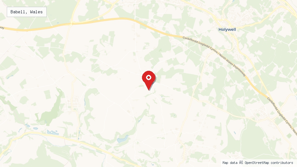 Street map of Babell, Wales with location pin