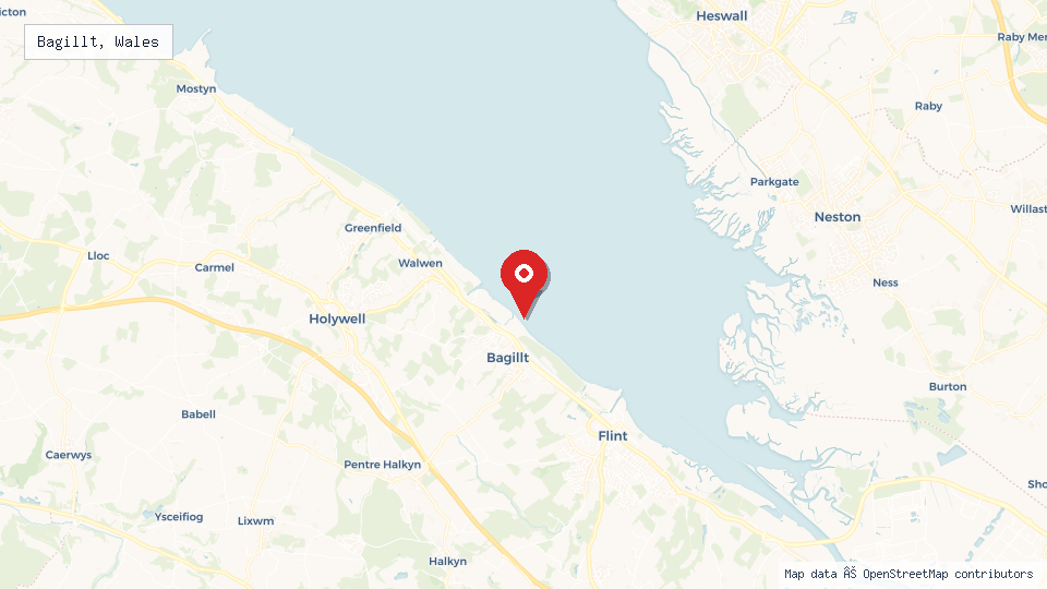 Street map of Bagillt, Wales with location pin