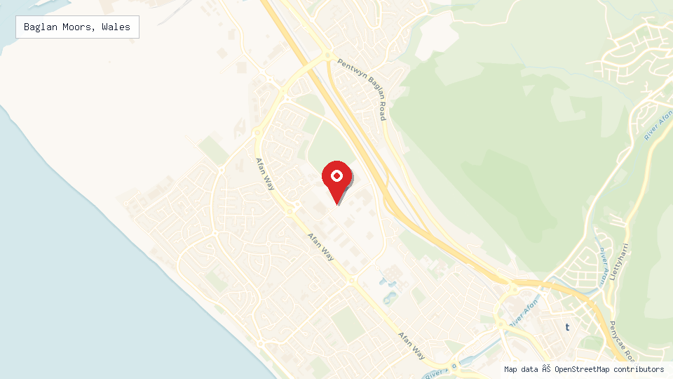 Street map of Baglan Moors, Wales with location pin