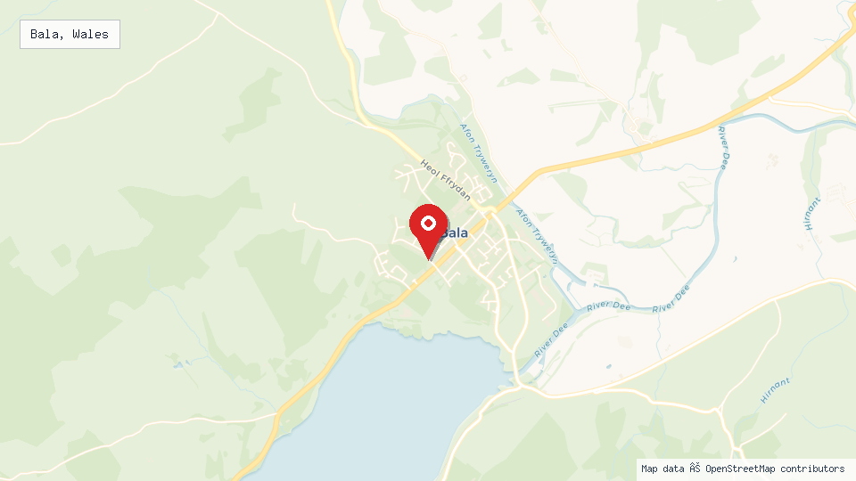 Street map of Bala, Wales with location pin
