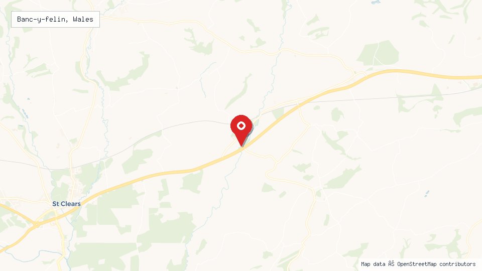 Street map of Banc-y-felin, Wales with location pin