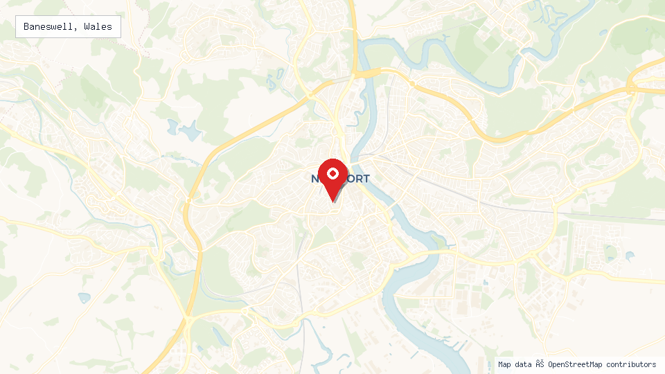 Street map of Baneswell, Wales with location pin