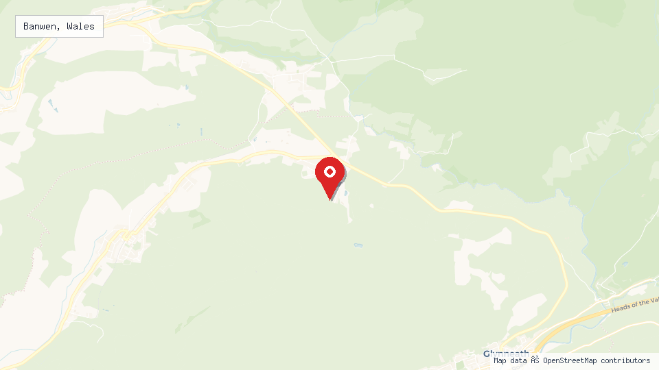 Street map of Banwen, Wales with location pin