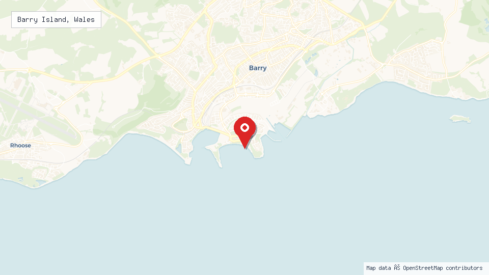 Street map of Barry Island, Wales with location pin