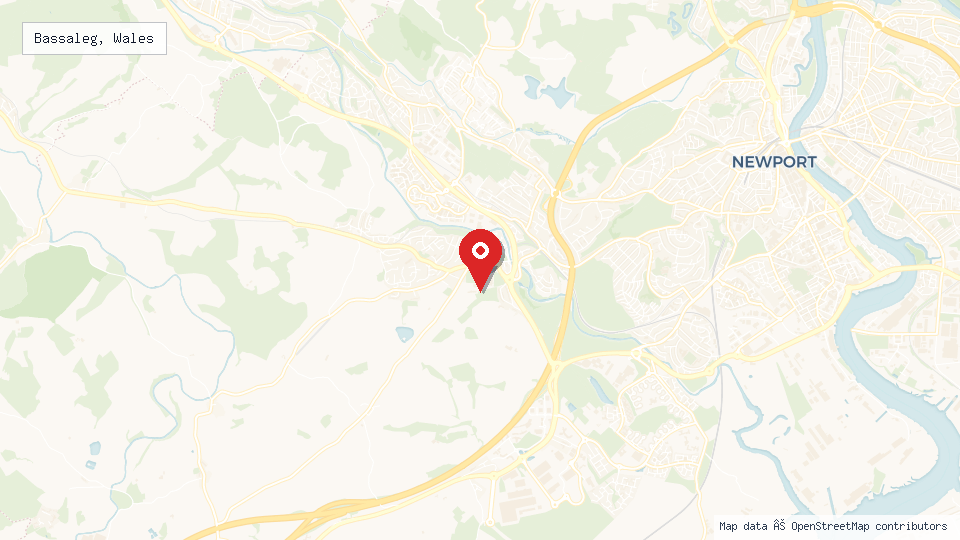Street map of Bassaleg, Wales with location pin