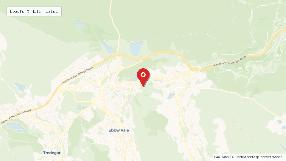 Street map of Beaufort Hill, Wales with location pin