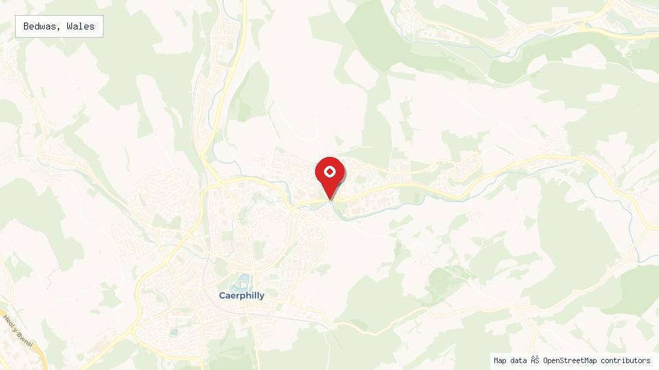 Street map of Bedwas, Wales with location pin