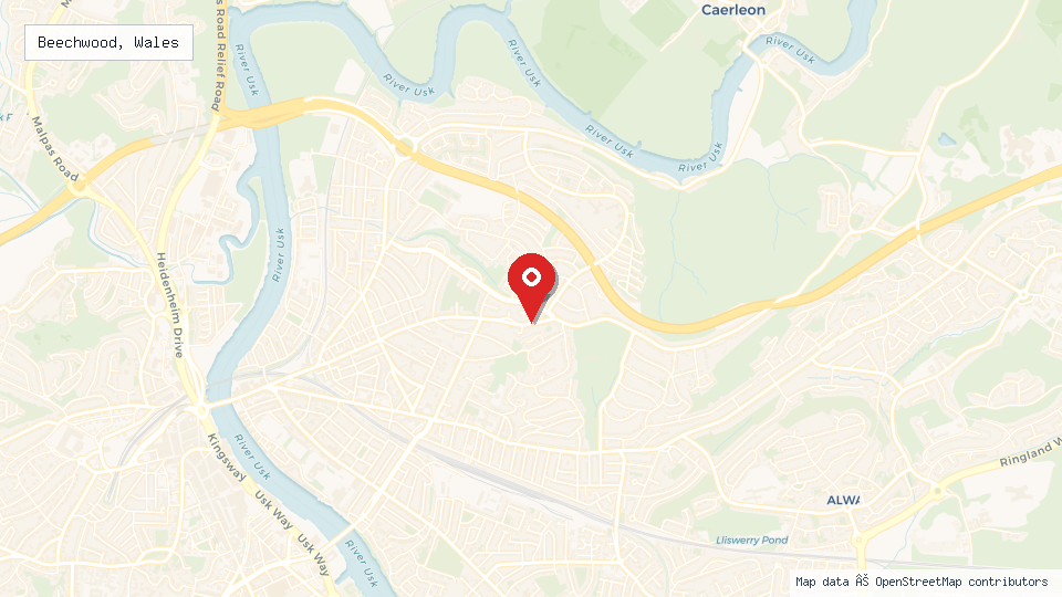 Street map of Beechwood, Wales with location pin