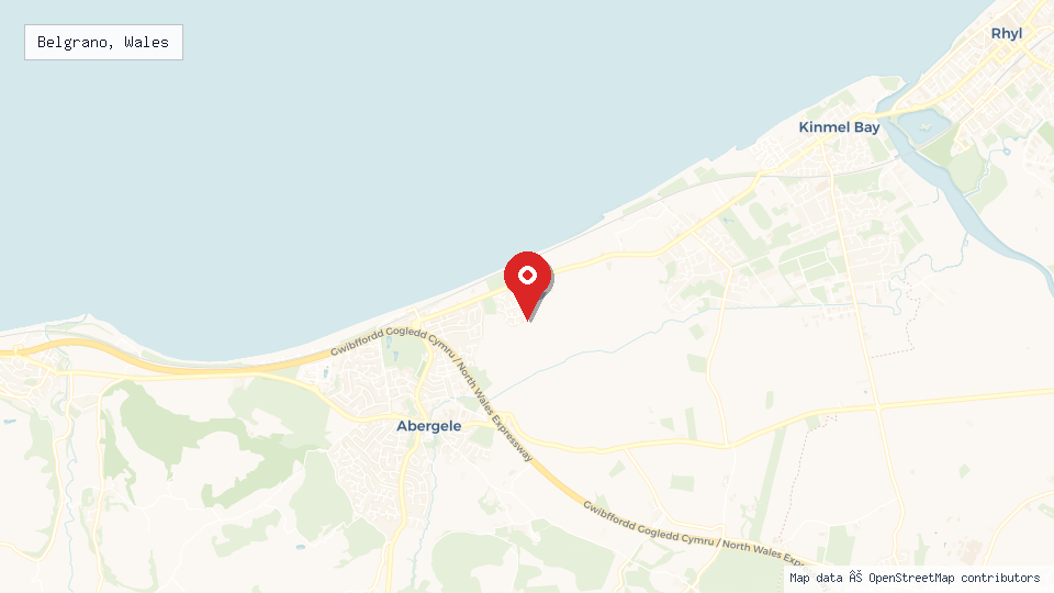 Street map of Belgrano, Wales with location pin