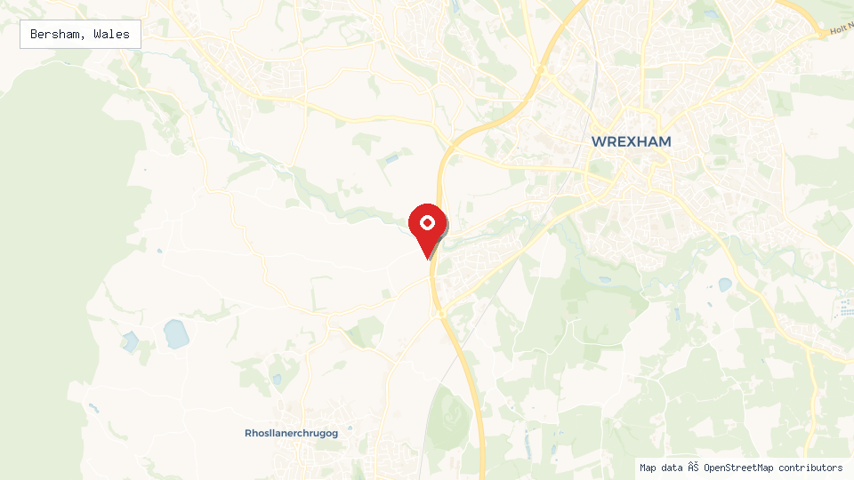 Street map of Bersham, Wales with location pin