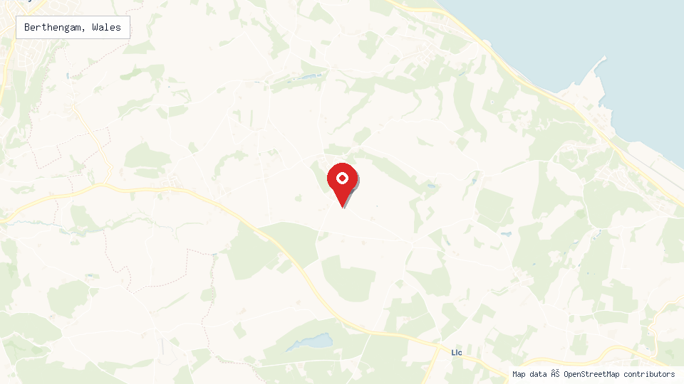 Street map of Berthengam, Wales with location pin