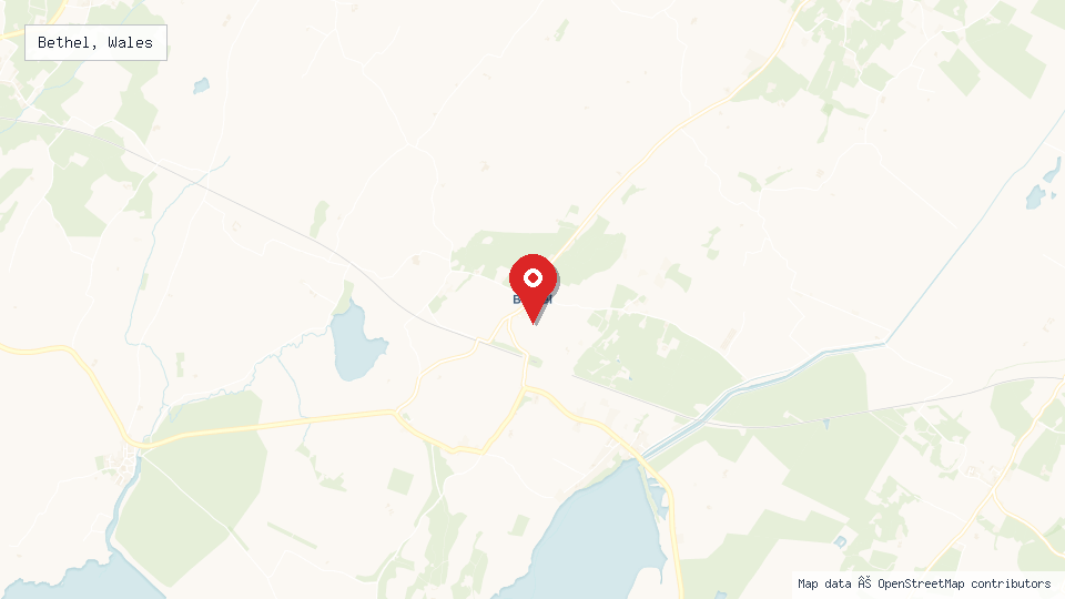 Street map of Bethel, Wales with location pin