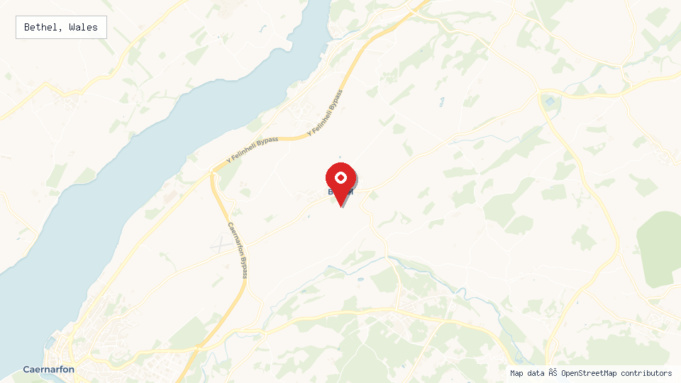 Street map of Bethel, Wales with location pin