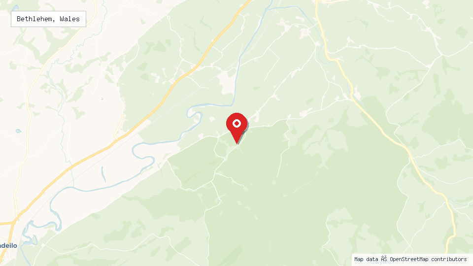 Street map of Bethlehem, Wales with location pin