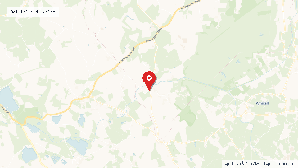 Street map of Bettisfield, Wales with location pin