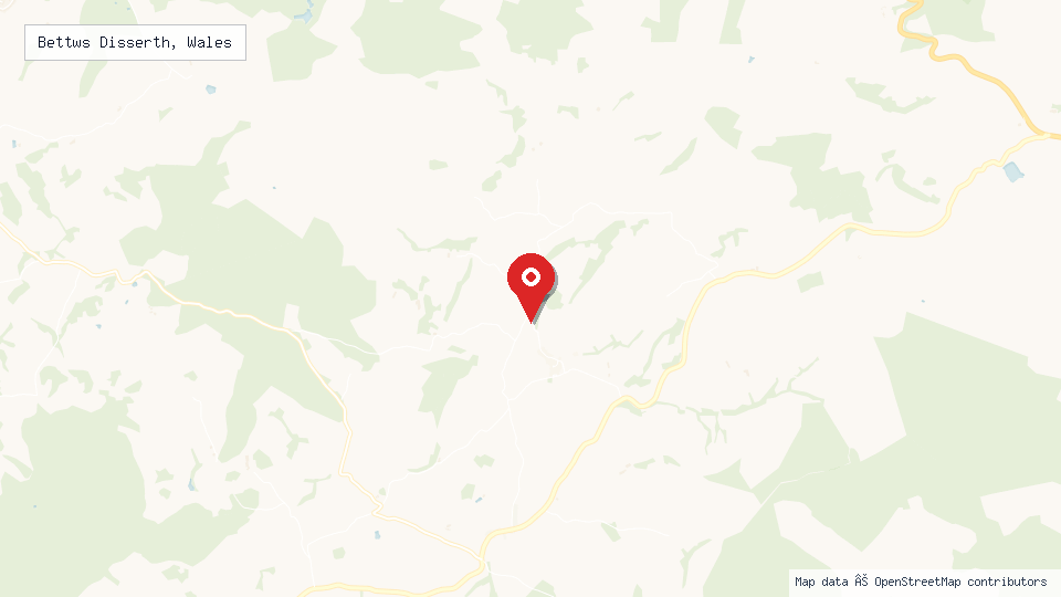 Street map of Bettws Disserth, Wales with location pin