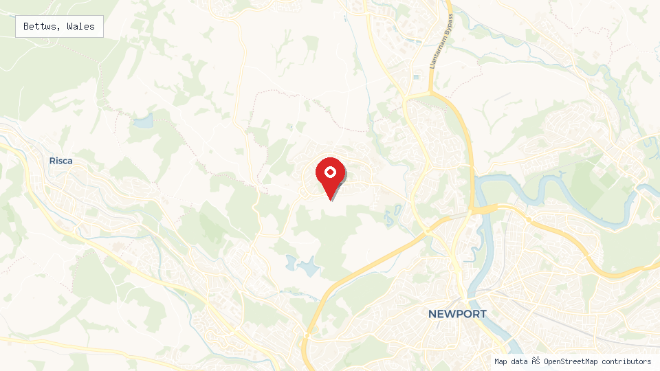 Street map of Bettws, Wales with location pin