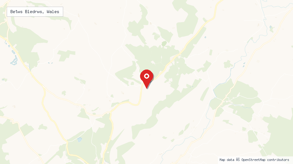 Street map of Betws Bledrws, Wales with location pin