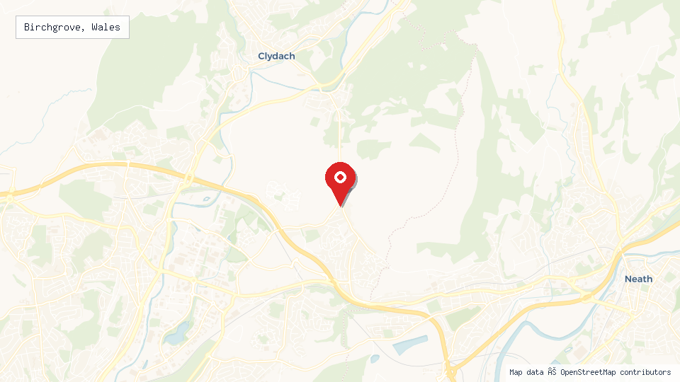 Street map of Birchgrove, Wales with location pin