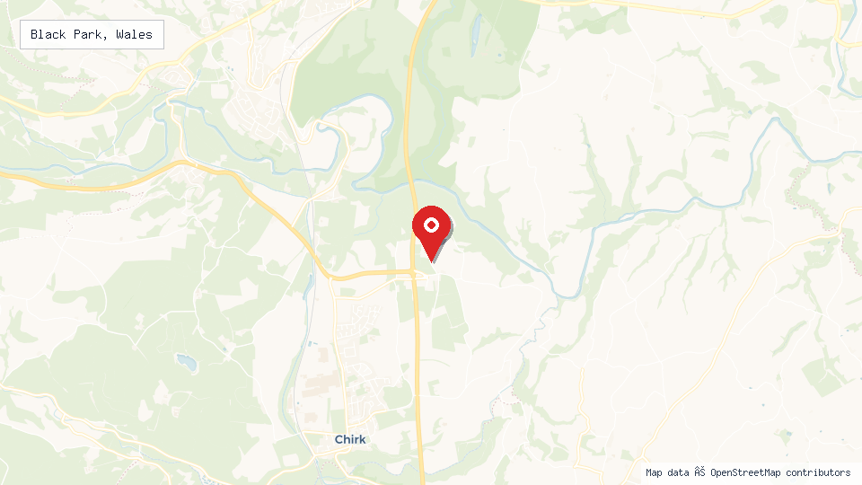 Street map of Black Park, Wales with location pin